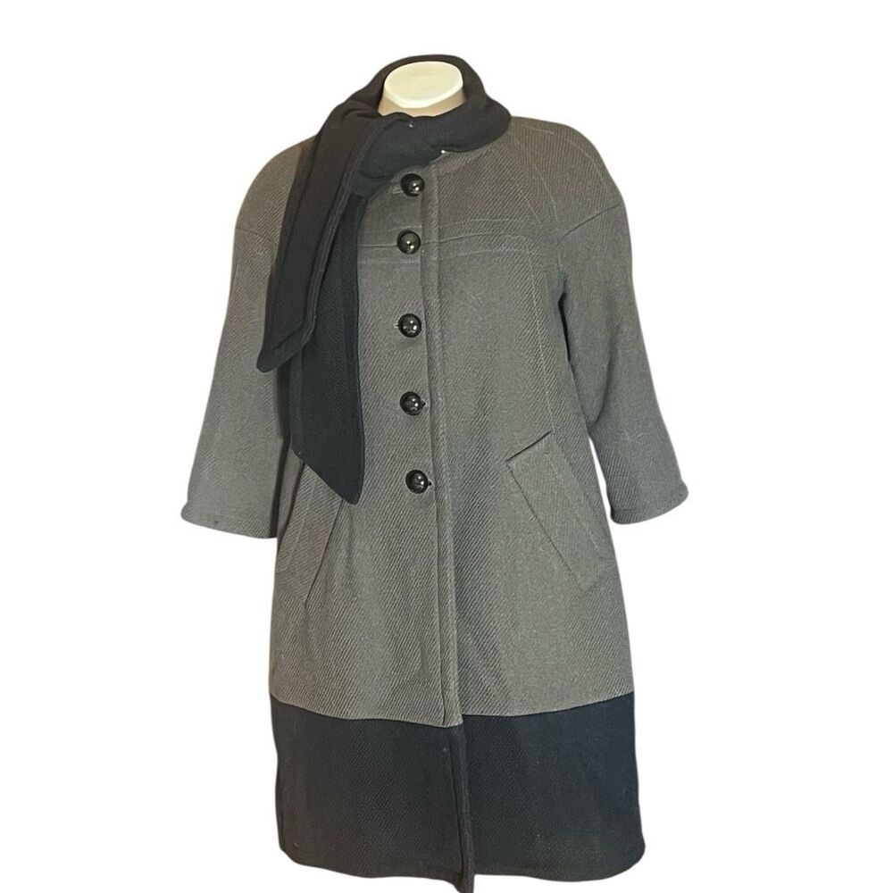 Marc by Marc Jacobs Green & Black 3/4 Sleeve Attached Scarf Button Up Coat